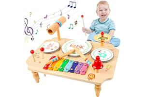 LZDMY Baby Drum Kit Wooden Toys for 1 Year Old Boys Girls, Baby Musical Instruments Xylophone Drum Set, Toddlers Musical Toys for 1 2 3 Year Old, Baby Birthday Gifts (3 Drums Edition)