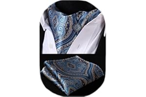 HISDERN Ascot Homme et Pochette Ensemble Paisley Fleuri Ascot pour Homme Élégant Foulard Homme Soie Mouchoir Cravate Ascot pour Formelle Mariage