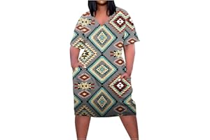 AMHOMELY Women Dress Sale Clearance Plus Size Dress V Neck Summer Casual Sundresses Pocket Knee Short Sleeve With Pockets UK Ladies Dress Party Elegant Beach Dress Club Cocktail Work Dresses Evening Gowns