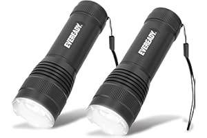 Energizer Eveready LED Torch, (2 Pack), Black, Super Bright Flashlight for Outdoors, Camping and Gifts (Batteries Included)