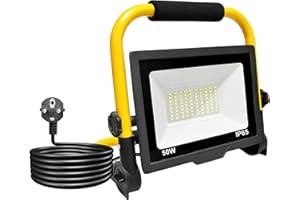 MAGIC SELECT Reflektor Budowlany 50W, Reflektor Roboczy 80 LED, 5000lm, IP65 wodoszczelny, lampa robocza, kabel 3, reflektor LED z wtyczką, 6000K, reflektor roboczy do warsztatu, na plac budowy, do garażu