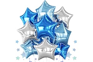 BIAPIAN Blue Silver Star Foil Balloons, 10PCS Blue and Silver Foil Stars Shape Balloons, 18 Inch Metallic Stars Balloon for Helium Pentagram Balloon for Boys Men Birthday, Anniversary Party Decorations