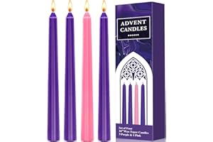 Frasheng Candele dell'Avvento,Candele per candelabro,Candele Coniche,Ø 2 x 24 cm,Calendario dell'Avvento,Candele natalizie, 4 pezzi, 3 viola 1 polvere