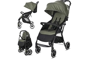 Lorelli Kinderwagen Fresh, Sport Buggy klein zusammenklappbar, nur 5,9kg, kompakter Sportsitz bis 22kg, Baby Reisebuggy mit Flaschenhalter, Einhand-Klappsystem, grün