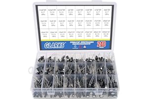 Glarks 240Pcs 24 Value 10V 16V 25V 50V Metal Electrolytic Capacitors Assorted Assortment Kit Set, Lable Capacitor Range 0.1UF - 1000UF