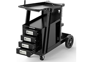 YESWELDER Carro de Soldadura con 4 Cajones para Soldadora MIG, Soldadora TIG y Cortadora de Plasma, Carro Rodante 360° de Almacenamiento Grande y Resistente