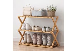 Glsety 3-poziomowy bambusowy stojak na buty, przenośny składany stojak do przechowywania butów, bez instalacji, mały stojak na buty, idealny do korytarzy, sypialni i małych przestrzeni (3 poziomy)