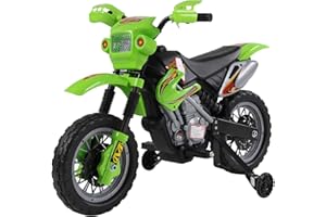 HOMCOM Moto électrique Enfants, Moto Cross pour Enfants avec Batterie 6 V, phares, musiques et Roues d'entraînement, 3 à 6 Ans, Charge 25KG, Vert et Noir