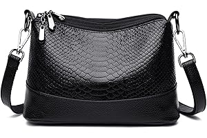 KUNKUN Piccola Borsa a Tracolla Spalla Donna Elegante Borsetta Tracolla Donna in Pelle Morbida con 3 Scomparti Borsa a Spalla 26x18x10 cm Nero
