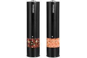 Innoteck Essentials Electric Salt and Pepper Mill Set - Battery-Operated Black Pepper Mill with Light - One Touch Operation - Salt & Pepper Mills - Adjustable Coarseness - Ceramic Grinder
