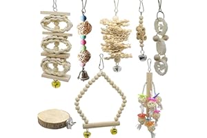 BrilliantDay 8 Stück Papageienspielzeug Kauspielzeug Vögel Spielzeug Holz Sitzstangen Plattform, Schaukel, Sitzplatz, Perfekt für Sittiche Nymphensittiche, Aras, Papageien, Love Birds