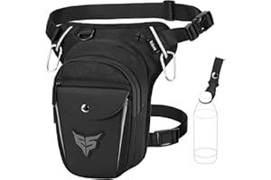 Eshow Marsupio da Gamba Moto, Borsa Cosciale Espandibile con Fibbia Borraccia e Striscia Riflettente per Uomo e Donna, Borsello Sportivo con Multitache per Trekking Ciclismo Viaggio Campeggio Pesca