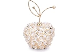 TOLIDA Sparkly Crystal Apple Fruit Ornament Artificial Fruit Sculpture Figurine Centerpiece Decor for Home Dining Table, Wedding/Birthday Party (Apple, Gold)