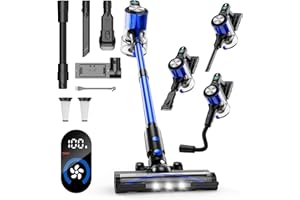 ITHARION Aspiradora sin Cable, 50KPa/500W/60Min Aspirador sin Cable con 3 Modos, Pantalla, Cepillo Antienredos, Cargador de Pared, Aspirador Escoba Silencioso para Pelo de Animales/Alfombras/Suelos/Coches