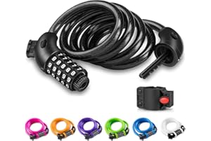 Opaza Candado de Bicicleta, Seguridad Candado de Cable Mejor Combinación con Flexible Montaje Cable de Bloqueo Antirrobo Alta Seguridad para La Bicicleta al Aire Libre 1.2 m X12 mm (Negro)