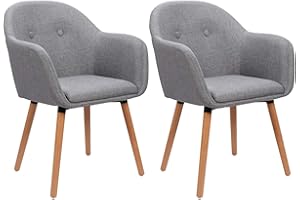‎WOLTU WOLTU Esszimmerstühle BH94hgr-2 2er Set Küchenstuhl Wohnzimmerstuhl Polsterstuhl Design Stuhl mit Armlehne, Sitzfläche aus Leinen, Gestell aus Massivholz, Hellgrau