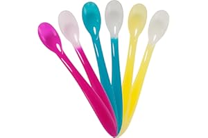 dentistar Juego de 6 cucharas infantiles con sensor de calor – Set de cucharas de colores sensibles al calor – Cucharas largas para bebés y niños pequeños – Sin BPA