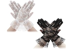 SYCLOPAK Bianco Guanti In Pizzo Da Donna,Guanti Pizzo,Guanti Corti In Pizzo,Guanti Bianchi Da Cerimonia,Guanti Donna Eleganti,Rete Floreale Guanti Sposa Opera Feste Di Nozze Protezione Uv Estivi Halloween