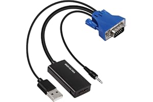 CERRXIAN VGA a HDMI con cable adaptador de audio, entrada VGA a salida HDMI, adaptador de vídeo 1080P, para PC, portátiles, monitores, proyectores, etc