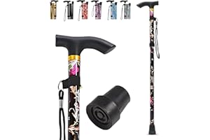 LZZAZ® Folding Walking Sticks for Men, Adjustable Height Walking Stick, Aluminum Walking Sticks for Women & Disability Aids, (Black Flowers)