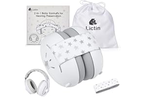 Lictin Casque Anti Bruit Bebe 2 en 1, Confortable Casque Bébé Anti Bruit, Casque Anti Bruit Enfant pour Moins de 48 Mois, Réglable pour le Sommeil et les Activités, Protection Auditive Pour Bébés