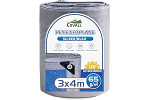 ‎COVALL Covall Bootsplane 3x4m - Kajütenschutz 65g/m² PE Silber/Blau, Wasserdicht/UV-beständig für Jolle und Kanu