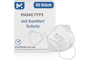 50 FFP3 Mund- und Nasenschutz Maske mit EC Zertifizierung, 5 Lagige Maske ohne Ventil, Staub- und Partikelschutzmaske, medizinische Schutzmaske mit hoher PFE-Filtereffizienz ≥ 99, 50 Atemschutzmaske