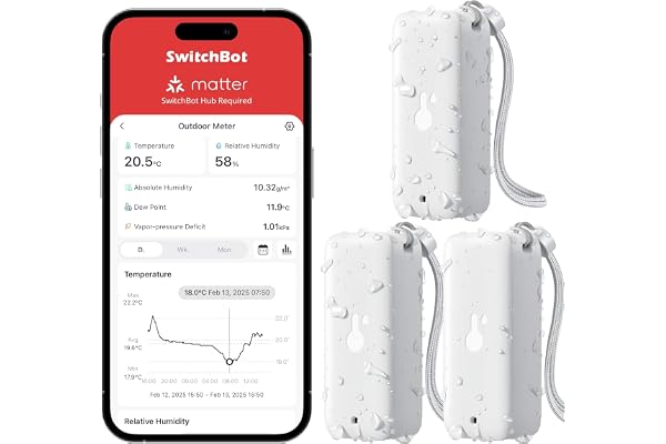 SwitchBot IP65 Hygromètre Thermomètre Intérieur Extérieur, Portée Bluetooth de 100m, Capteur d'Humidité/Dewpoint/VPD/Absolu, Stockage de Données Gratuit à Exporter, 2 Ans de Durée de vie des Piles