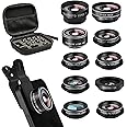 tewiaii Cell Phone Camera Lens Kit,11 in 1 Super Wide Angle+ Macro+ Fisheye Lens +Telephoto+ CPL+Starburst/Radial/Soft/Flow Filter Lens Compatible for iPhone, Samsung, Android