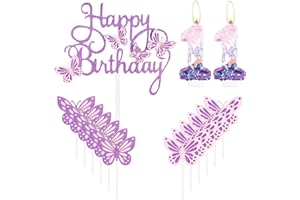mciskin Butterfly Happy 11th Birthday Candles,Butterfly Cake Decorations,Pink Purple Number 11 Candle for Cake,Purple Cupcake Toppers Girls,Glitter Pink Topper for Girls' 11th Birthday Decorations