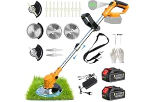TRAJINLITY Debroussailleuse Electrique sans Fil, Debrouissalleuses Batterie avec 2 x 4.0Ah Batteries et 3 Types de Lames, Coupe Bordure sans Fil pour Tondre Les Pelouses du Jardin Pelouse Ferme