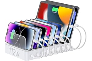 Unitek 8 Port USB C Charging Station with 2x 20W PD | Phone charging station Multi Device Charger Dock for iPhone 16/15/14, iPad, Samsung Galaxy, Kindle, Tablets | UK Plug