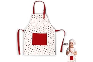HERCHR Tablier Enfant, tablier coton enfant, tablier cuisine enfant,Tablier de Chef avec Poche pour Garçon ou Fille la Cuisine, la Pâtisserie, Les Enfants de 3 à 8 Ans