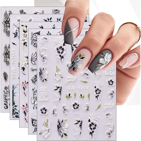 JMEOWIO 3D Nagelsticker Rosa - Selbstklebende Nail Art Aufkleber Mit Erdbeer & Schleifen Motiven, 1 Blatt