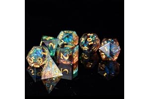 ORUZA 7 PCS Polyhedral DND Dice Resin Sharp Edge D&D Dice Set for Dungeons and Dragons RPG MTG Table Role Playing Games Die D20 D12 D10 D8 D6 D4 D%