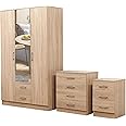 Harmin BEDROOM FURNITURE SET - 3 DOOR MIRRORED SOFT CLOSE WARDROBE, CHEST & BEDSIDE (Sonoma Oak)