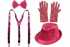 CARNAVALIFE Juego 4 de Tirantes Elásticos Pajaritas Ajustables Guantes y Sombrero de Copa de Lentejuelas Brillantes para Niños Disfraz de Fiesta Carnaval Halloween Navidad