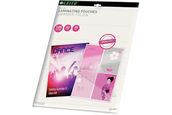 LEITZ plastifier Feuilles de film plastique pour lamination à chaud format A3 25er Pack 125 mic Couleur