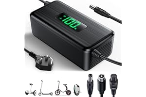 LUCKYMOON 42V 2A Electric Scooter Charger with LED Charging Display (1-100%), for Hoverboard with 4 Connectors, UK Universal Charger for All 36V Lithium Batteries, for N-inebot,Xiaomi
