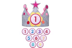 BLARIE Corona Compleanno Bambina e Bambino | 9 Numeri Intercambiabili | 1 a 9 Anni | Velcro Resistente | Rimovibile | Tessuto Senza Durezza | Corona Primo Compleanno per Bambino, Bambina e Neonato