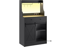 KIMENICH Credenza, Mobile Buffet con LED, Nero, 70 * 40 * 135 cm, Cucina, Sala da Pranzo