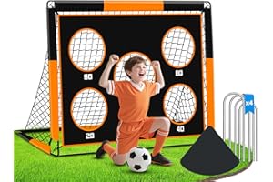 EXTFANS 2-in-1 Fußballtor für Kinder | Faltbares Soccer Tor mit 5 Zielscheiben & Tragetasche | Robuster Outdoor Fussballtore mit 4 Heringen für Garten, Strand, Park