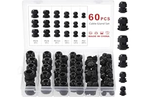 eROOSY 60 Pcs Nylon Presse-Étoupes Étanches PG7 PG9 PG11 PG13.5 PG16 PG19 Presse-étoupes, Presse-étoupes Réglables pour câbles de 3-15mm de diamètre, Noir