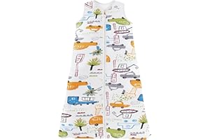 Chilsuessy Śpiwór letni dla niemowląt, śpiwór, piżama bez rękawów, na lato i wiosnę, 100% bawełna, pojazd z kreskówki, 110 / wzrost dziecka 110-125 cm