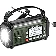 PRUNUS J-924 10000mAh Hand Crank Radio Solar, Battery Powered and USB Charging Emergency, AM/FM/SW, Torch & Reading Light, SOS Alarm, Bluetooth/Micro SD Card/USB Drive, Compass for Camping（Green）