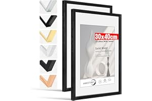 HIMEETIME® 2x Marco de fotos 30x40 cm Negro de Madera marcos cuadros con soporte de A4 (21x 29.7cm),Para Decoración de Pared y Decoración hogar marco 30x40 cm