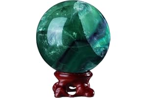 Nupuyai Natural Fluorite Crystal Ball with Stand, Feng Shui Crystal Stone Sphere Figurine Home Office Decor Meditation Crystal Ball, 61-70mm