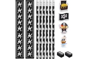 Fzyisw Pirate Stationery Set of 14 Pirate Pencils with Eraser, Ruler, Sharpener, Pirate School Writing Set Gift for Back to School, Pirate Theme Party Bag, Pirate Children's Birthday Party Bag