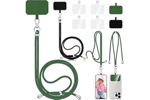 Aulese 2 Stück Handykette Universal, Unisex Einstellbares Handyband zum Umhängen, Handyschnur Schlüsselband mit 6 Pad Kompatibel mit Alle Smartphone, Handyhülle Kette Lanyard (Schwarz + Olivgrün)