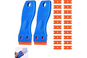 KSYWYDU 2 Pcs Plastic Razor Blade Scraper with 20 Plastic Blades, Glass Scraper Non Scratch Multipurpose Tool for Removing Glue Stickers Decals Labels & Adhesive Residue from Glass Windows Car & Food Surfaces